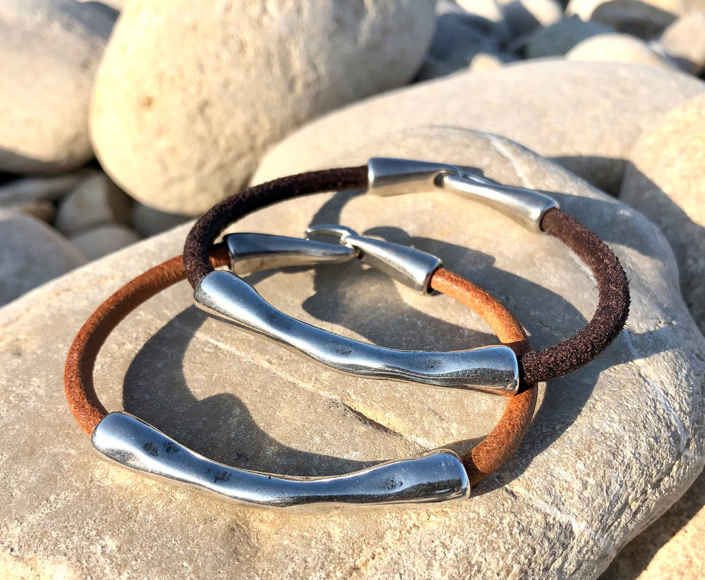 Bracciale da uomo in pelle e argento