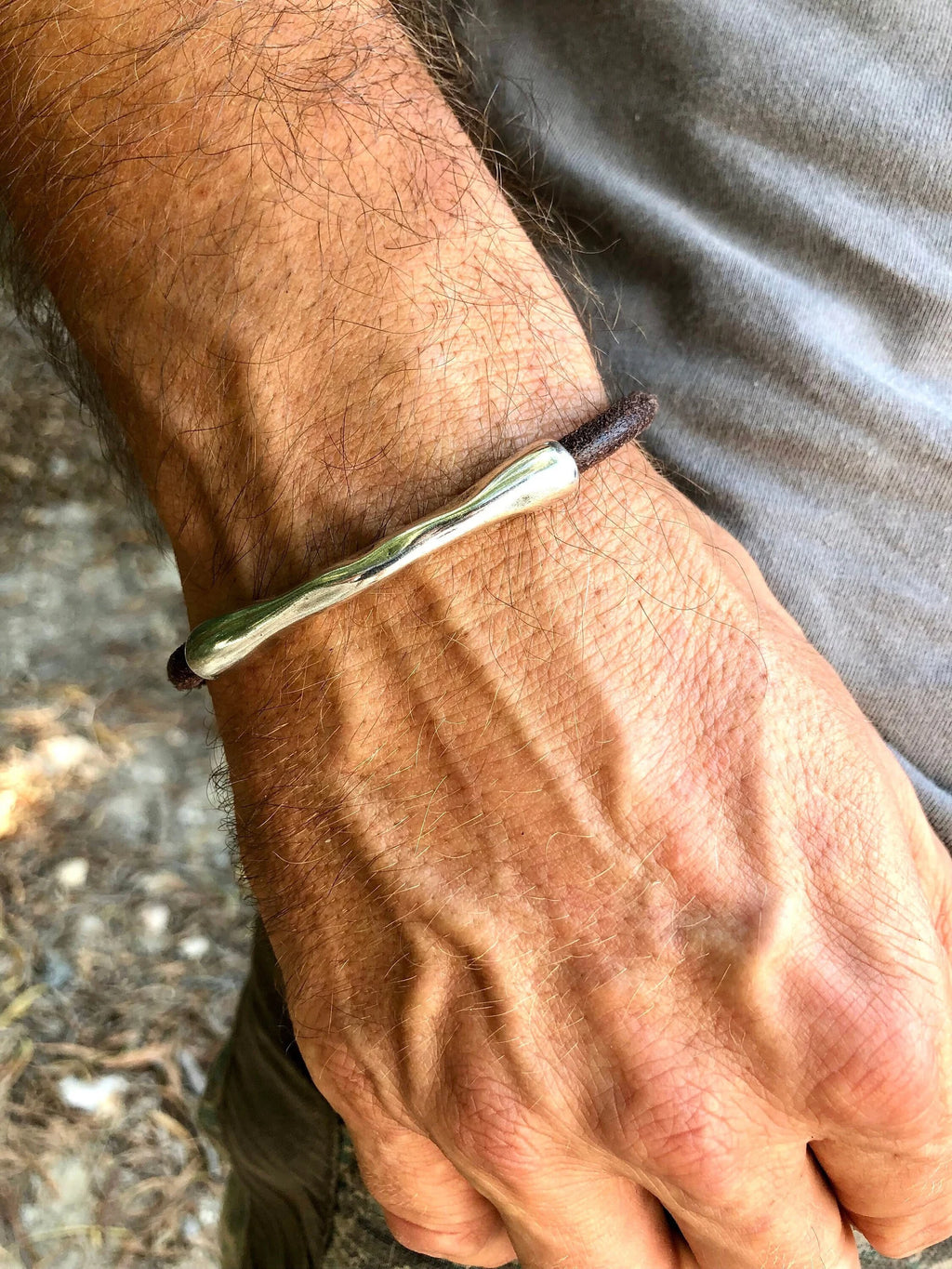 Bracciale da uomo in pelle e argento