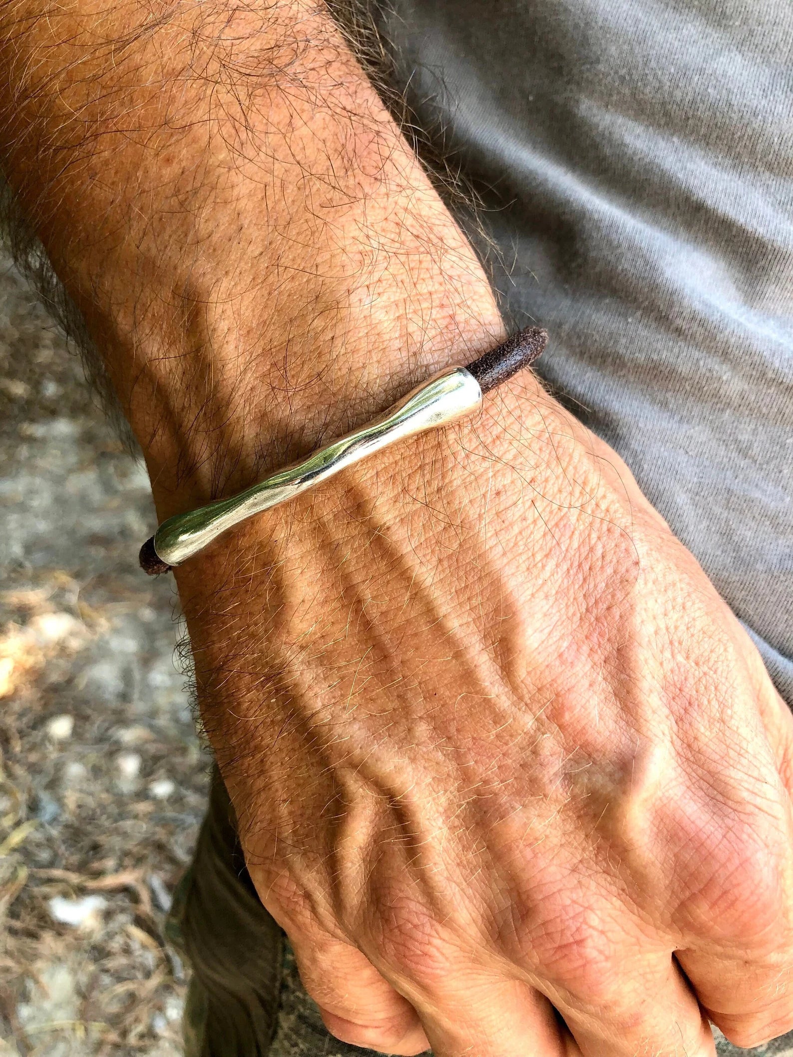 Bracciale da uomo in pelle e argento