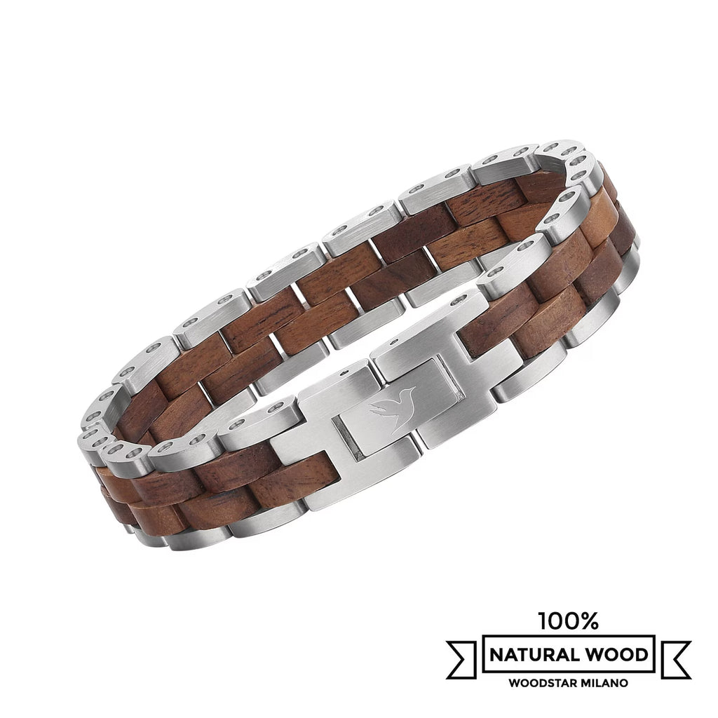 Bracciale da Uomo in Acciaio Inox e Legno, Bracciali di Metallo