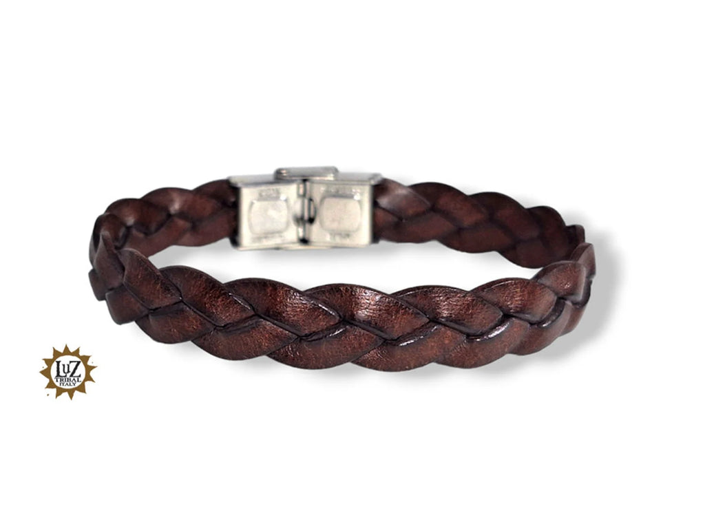 Bracciale uomo in cuoio intrecciato - Chiusura in acciaio