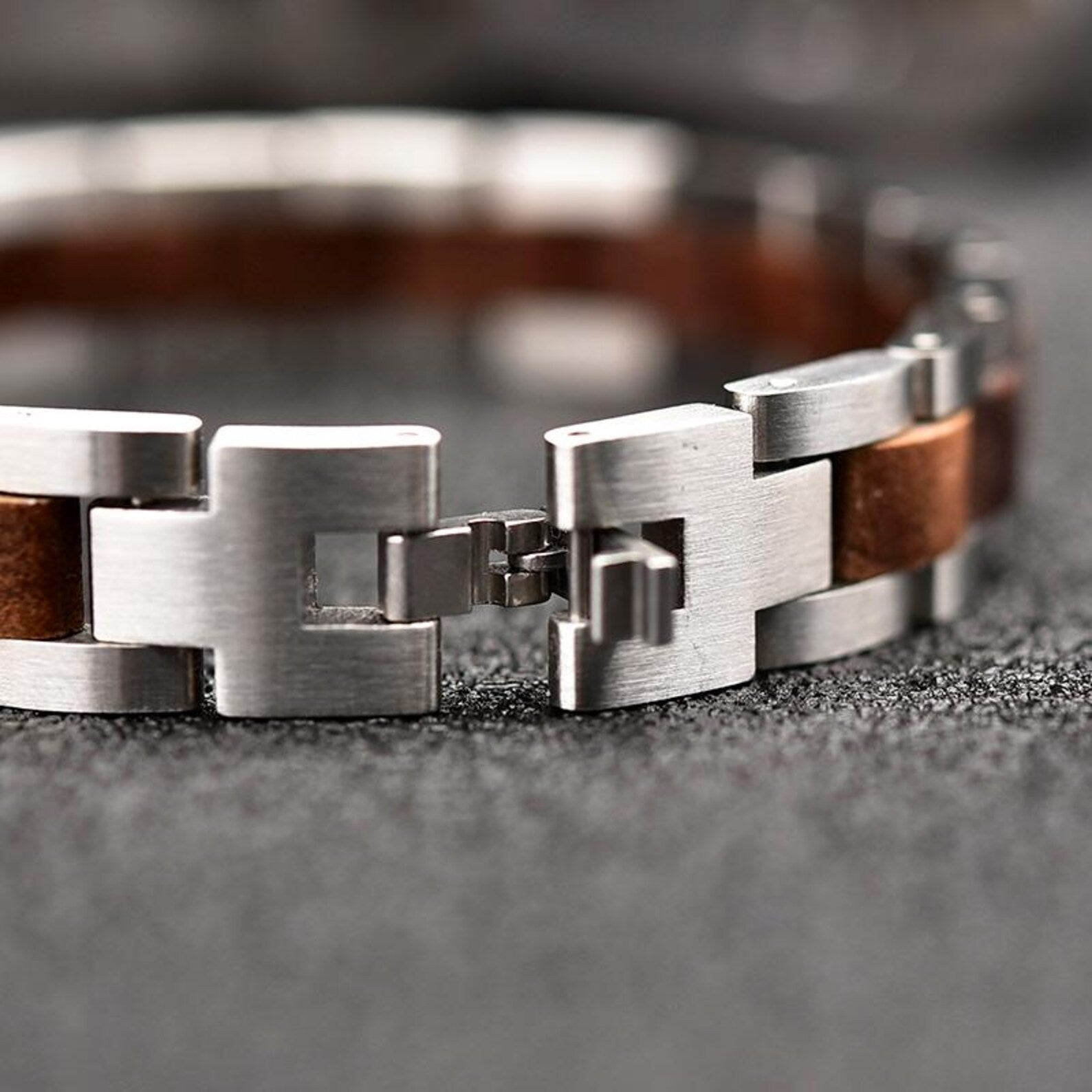 Bracciale da Uomo in Acciaio Inox e Legno Regolabile