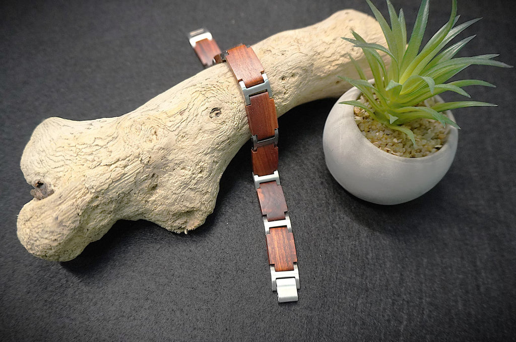 Bracciale da Uomo in Acciaio Inox e Legno
