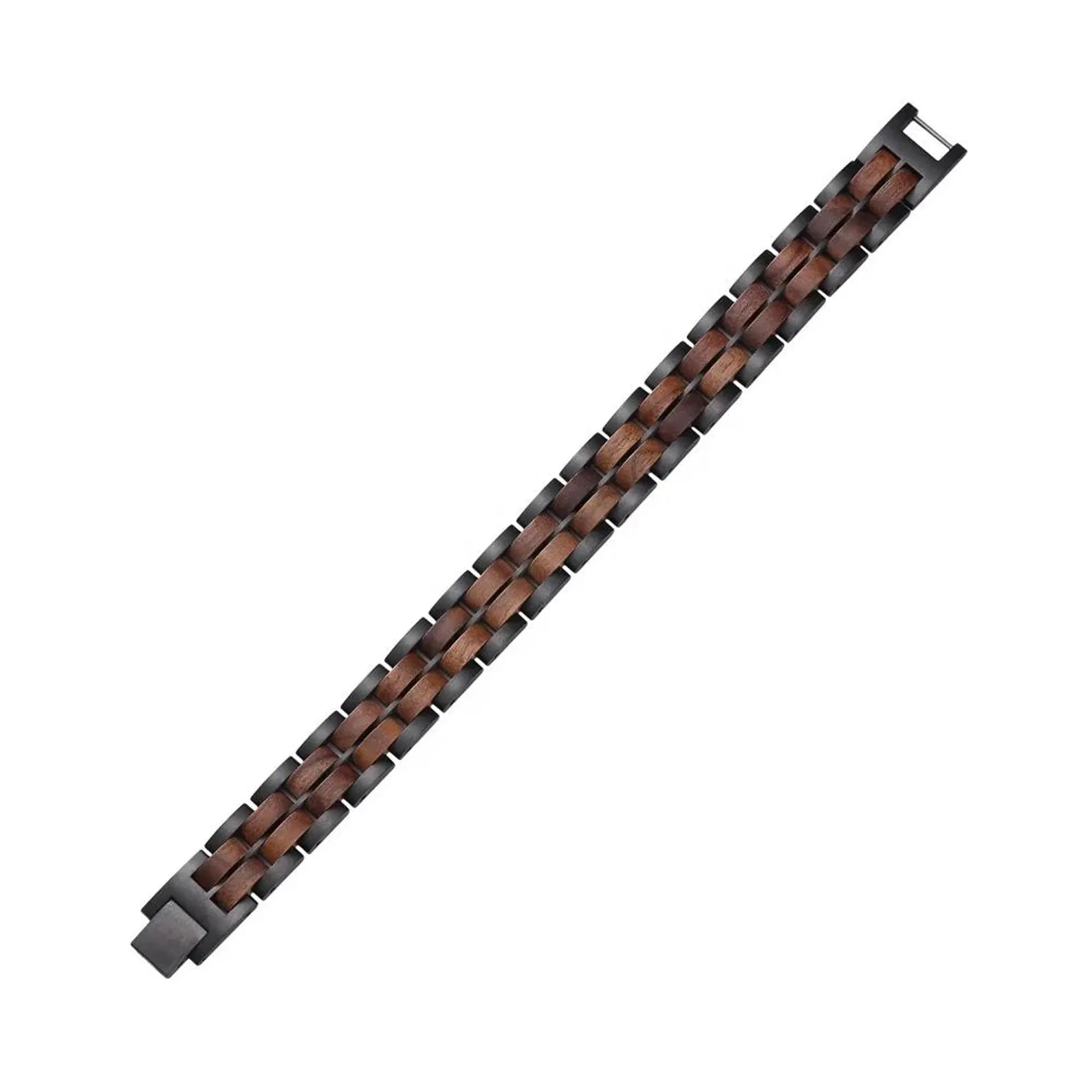 Bracciale da Uomo in Acciaio Inox e Legno Regolabile