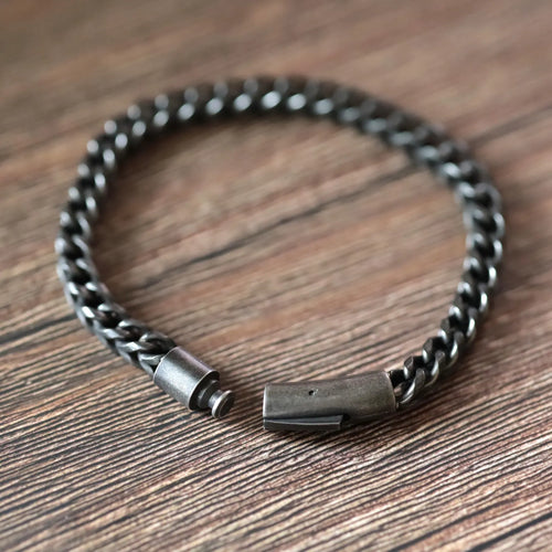 Bracciale a catena Foxtail in acciaio inossidabile con finitura ossidata opaca scura