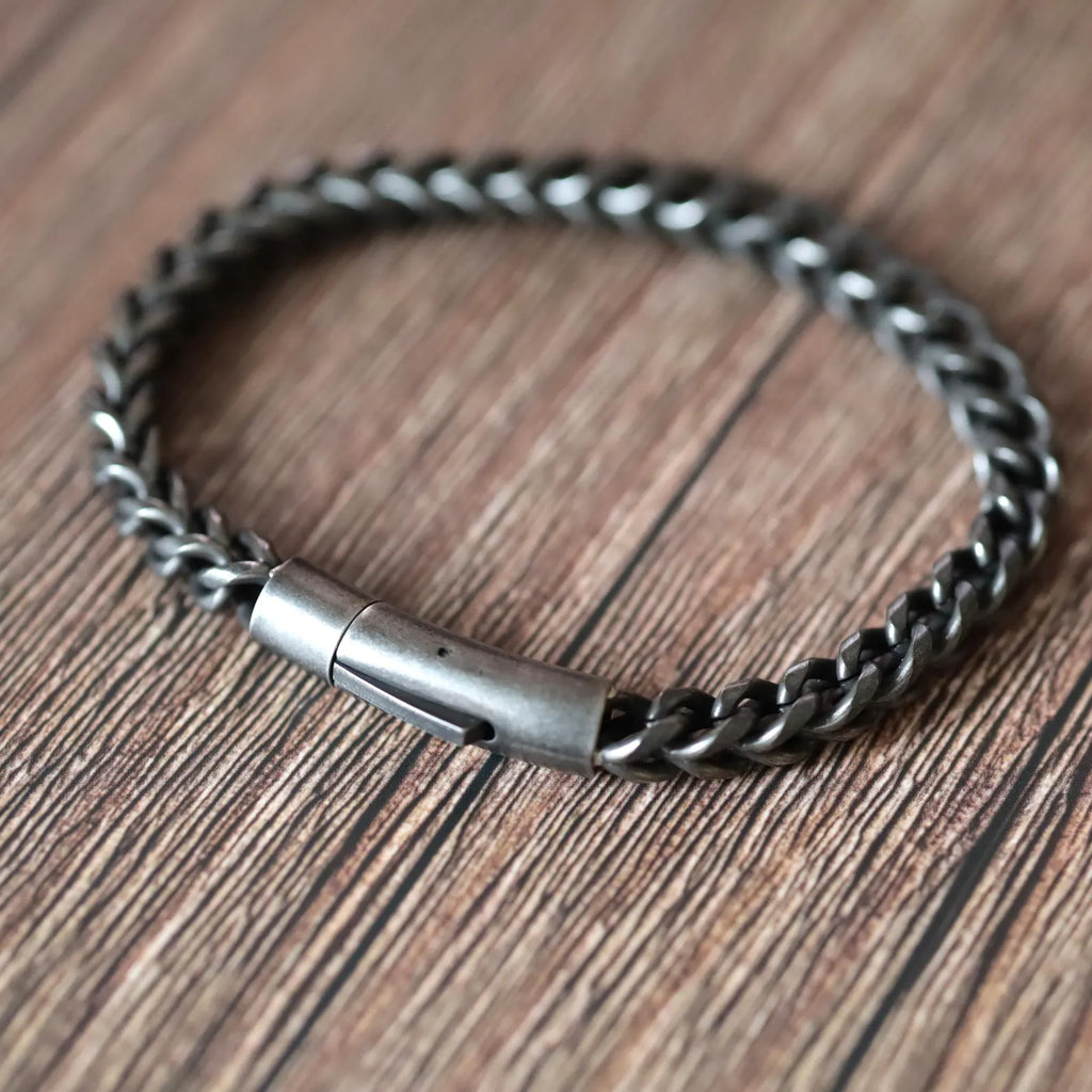 Bracciale a catena Foxtail in acciaio inossidabile con finitura ossidata opaca scura