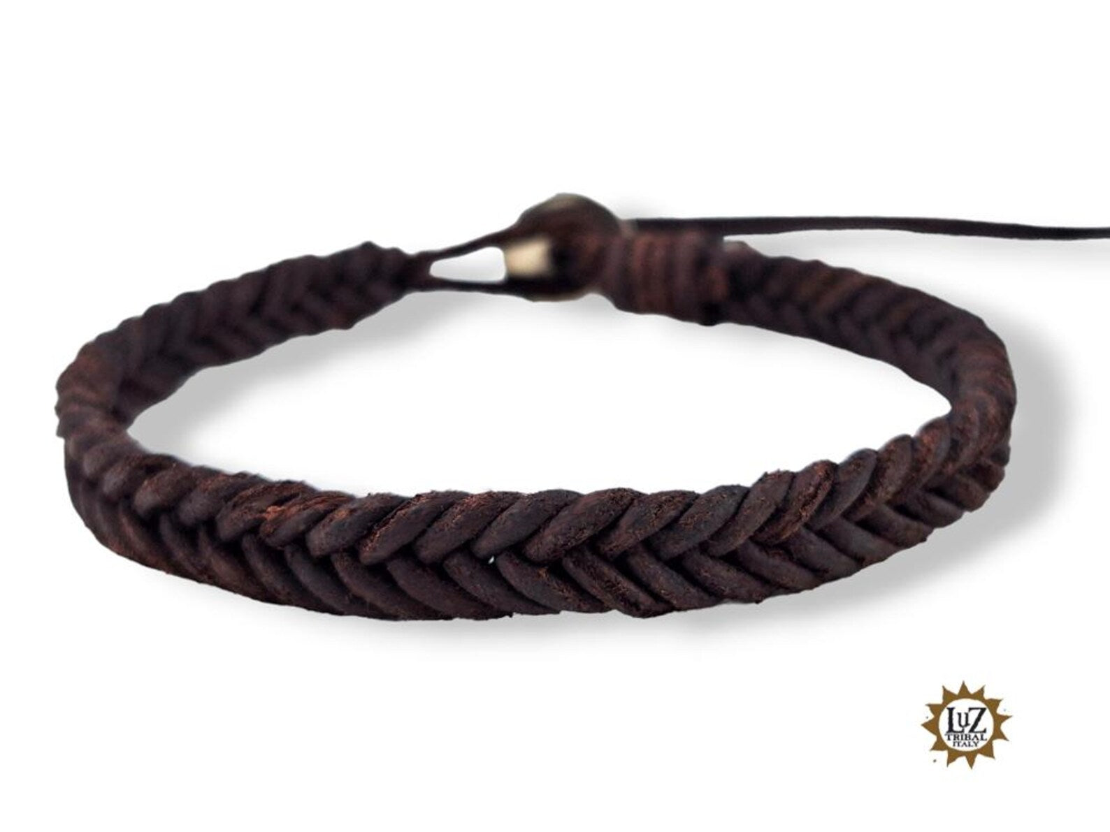Bracciale uomo in cuoio grezzo intrecciato a mano