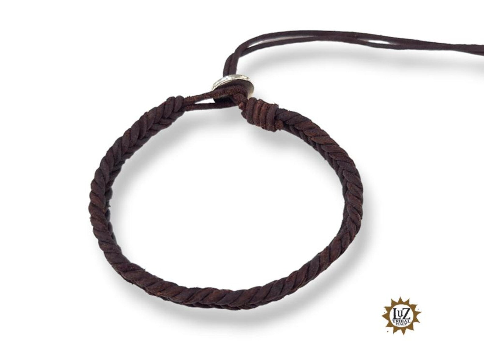 Bracciale uomo in cuoio grezzo intrecciato a mano