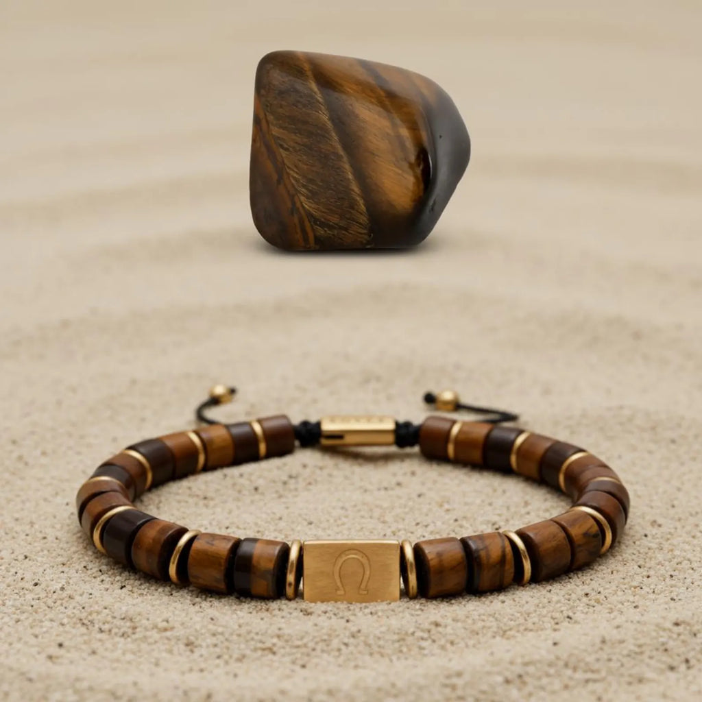 Bracciale in occhio di tigre da 6 mm: pietra preziosa naturale, acciaio inossidabile