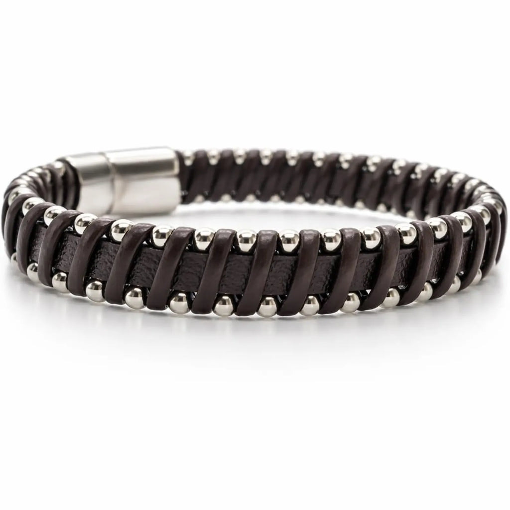 Bracciale in vera pelle con acciaio inox 316L | Bracciale ipoallergenico da uomo