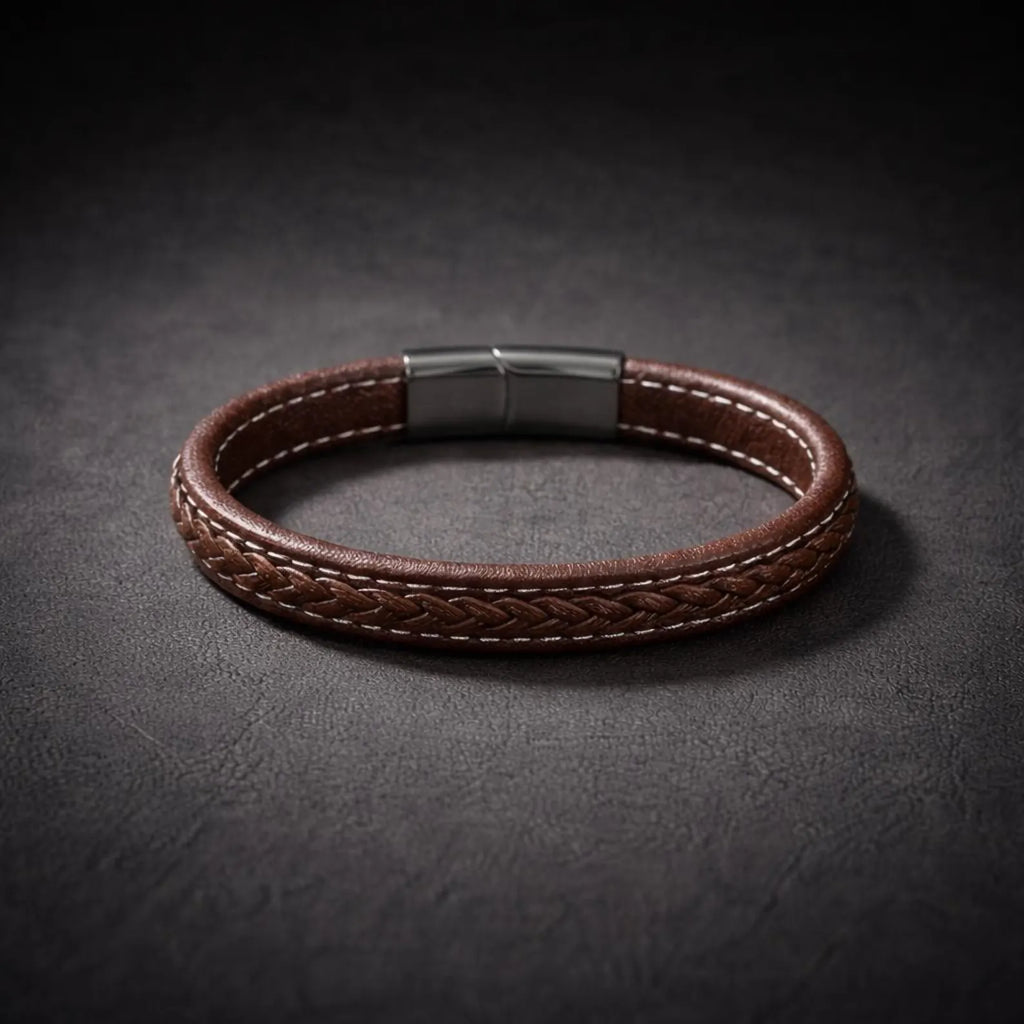 Bracciale in pelle intrecciata fatto a mano | Chiusura in acciaio inox