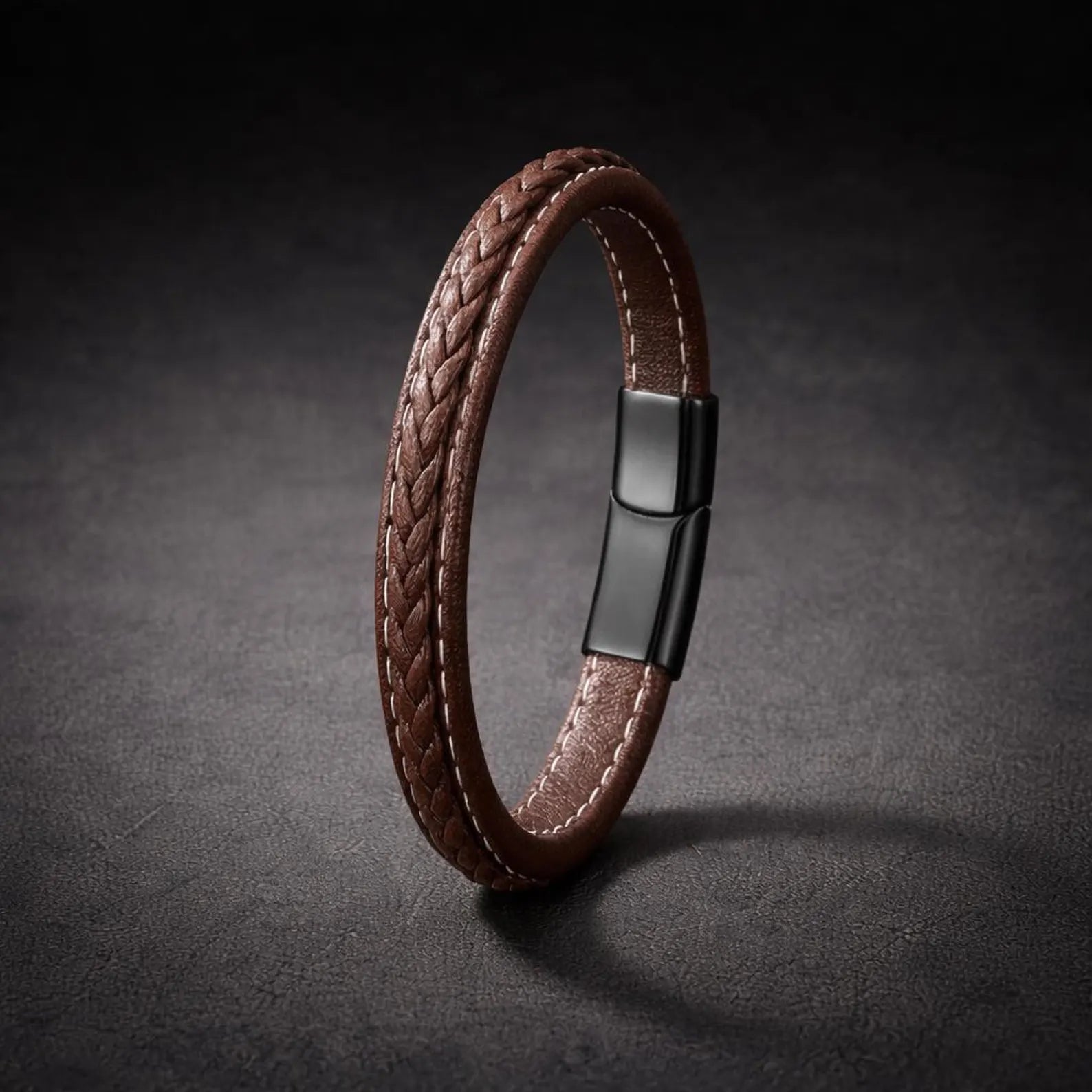 Bracciale in pelle intrecciata fatto a mano | Chiusura in acciaio inox