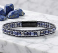Bracciale in lapislazzuli fatto a mano – Perle di gemma blu naturale con vera pelle e chiusura magnetica in acciaio inossidabile