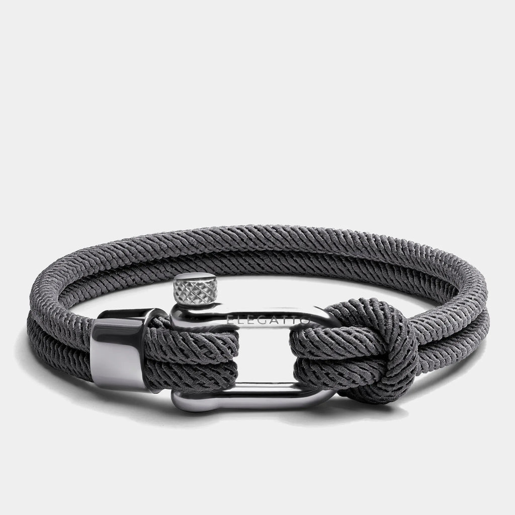 Bracciale in corda nautica in titanio - Chiusura a grillo in argento unisex
